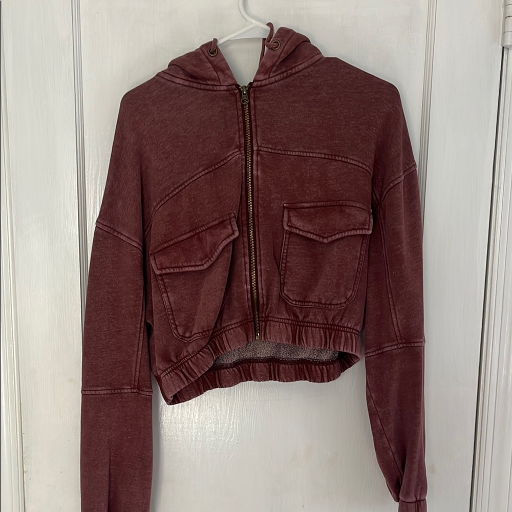 Urban Outfitters Burgundy Cropped Hoodie Jacket